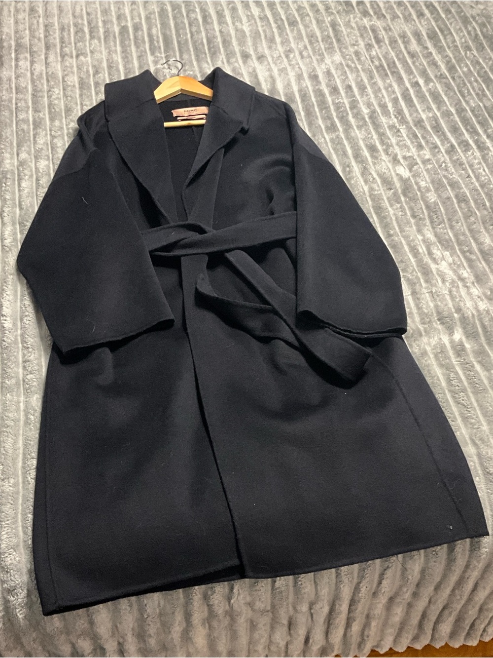 Women’s Belted Long Navy Zara Coat